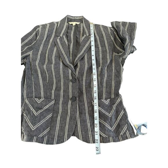 CAbi Blazer Singel Breasted‎ Work Office Blue White Linen Nautical Blazer Size 4 - Picture 12 of 12